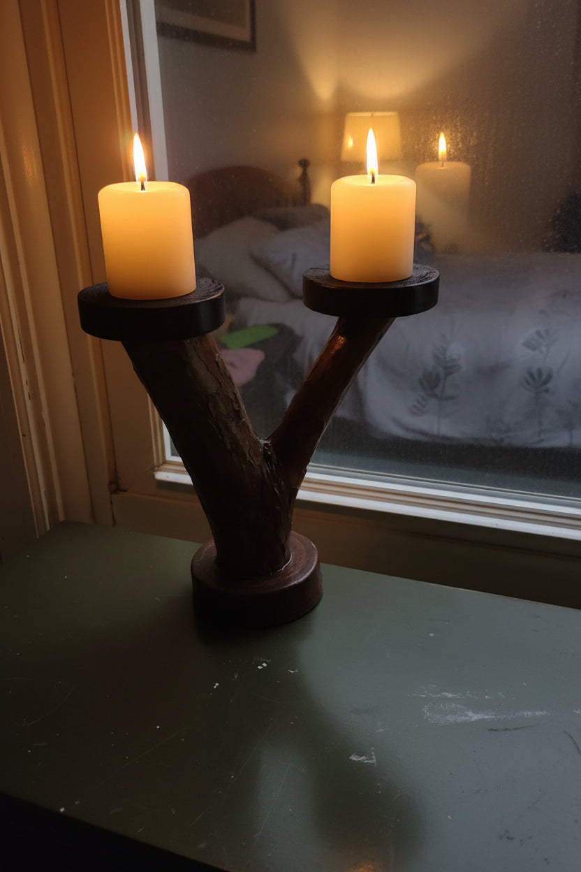 Natural Wood Branch Candle Stand