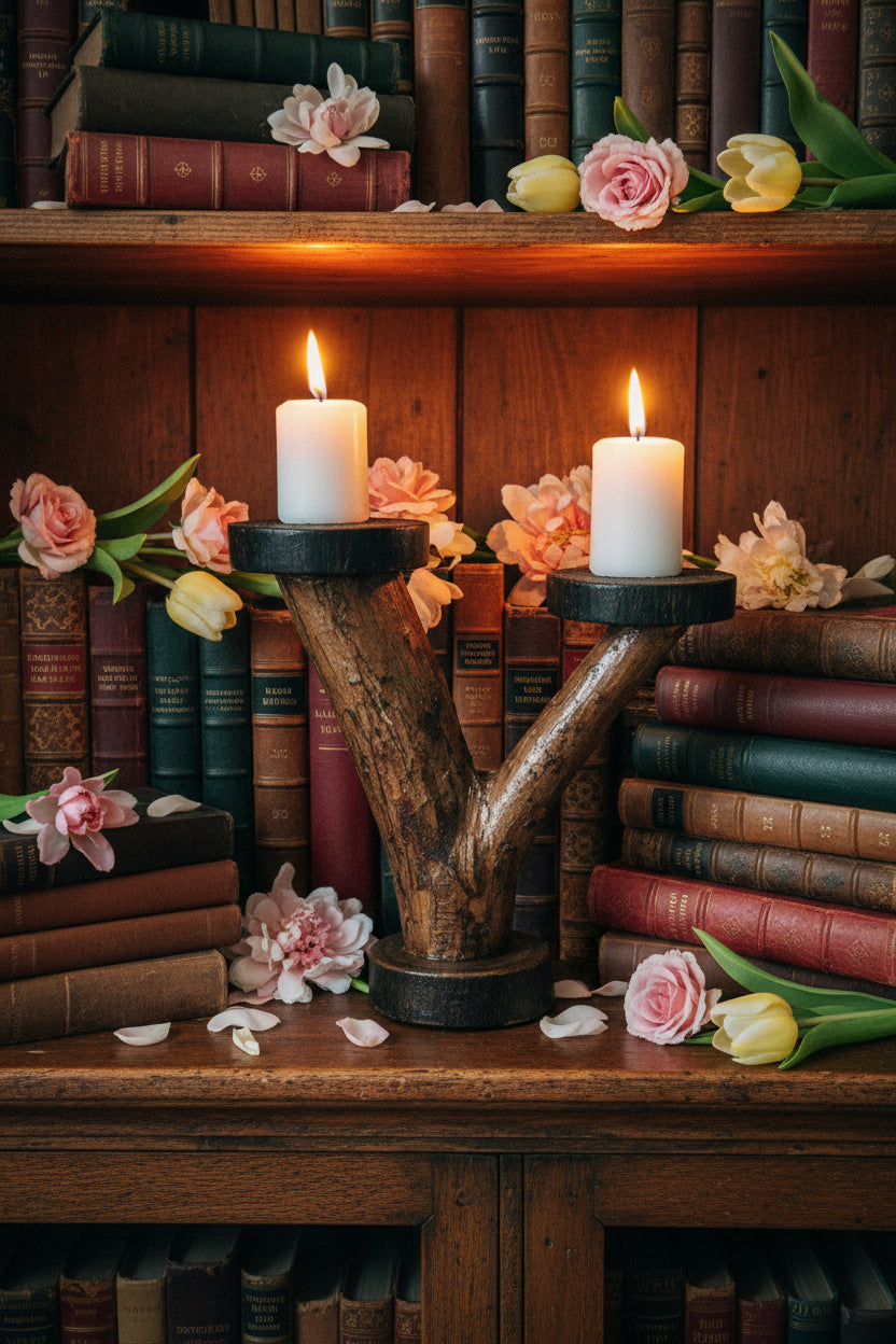 Natural Wood Branch Candle Stand
