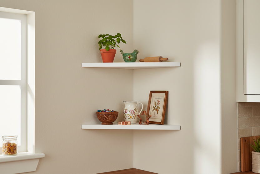 White Crest Corner Shelves