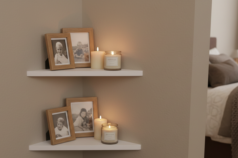 White Crest Corner Shelves