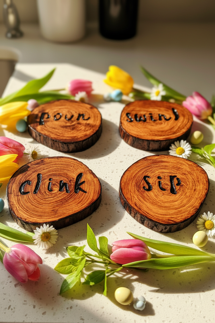 Rustic "Sip & Swirl" Coaster Set