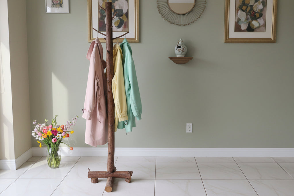 Handmade Standing Log Coat/Hat Rack
