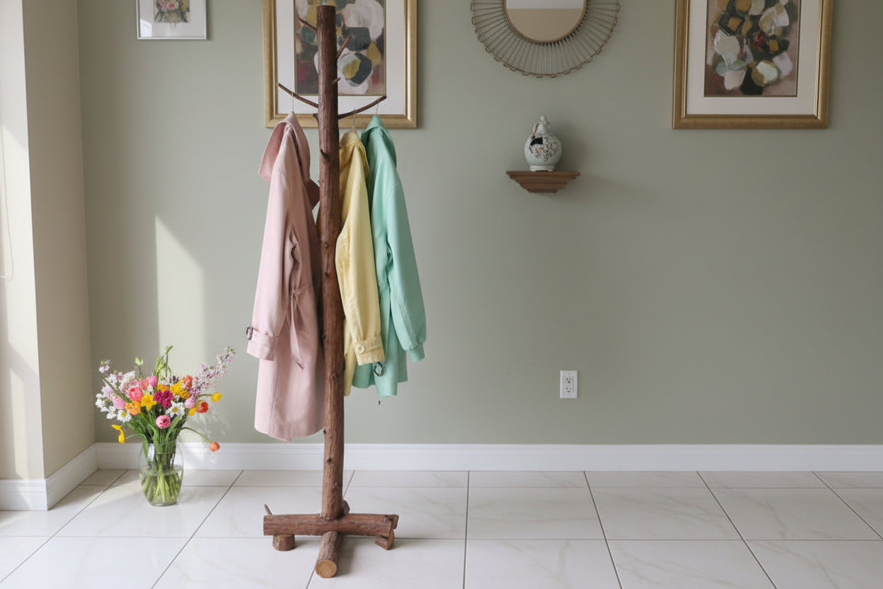Handmade Standing Log Coat/Hat Rack