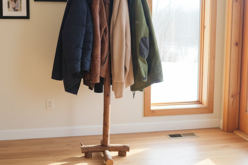 Handmade Standing Log Coat/Hat Rack